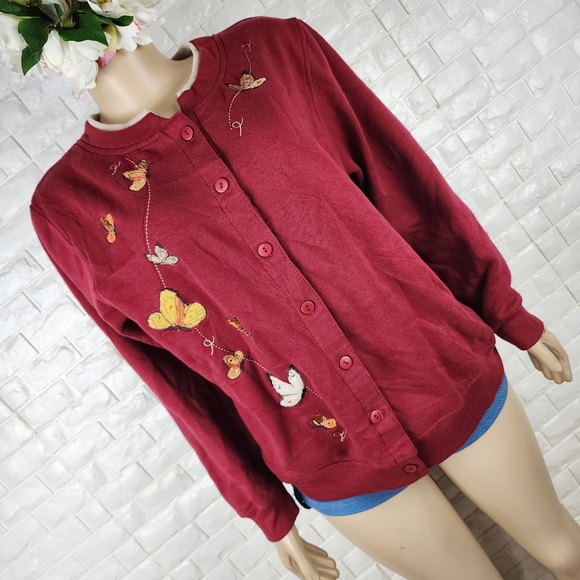 brunswick square maroon embroided xl cardigan - Picture 3 of 6